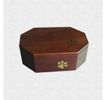 Traditional Octagon solid wood dog paw print pet ashes box commemorative box